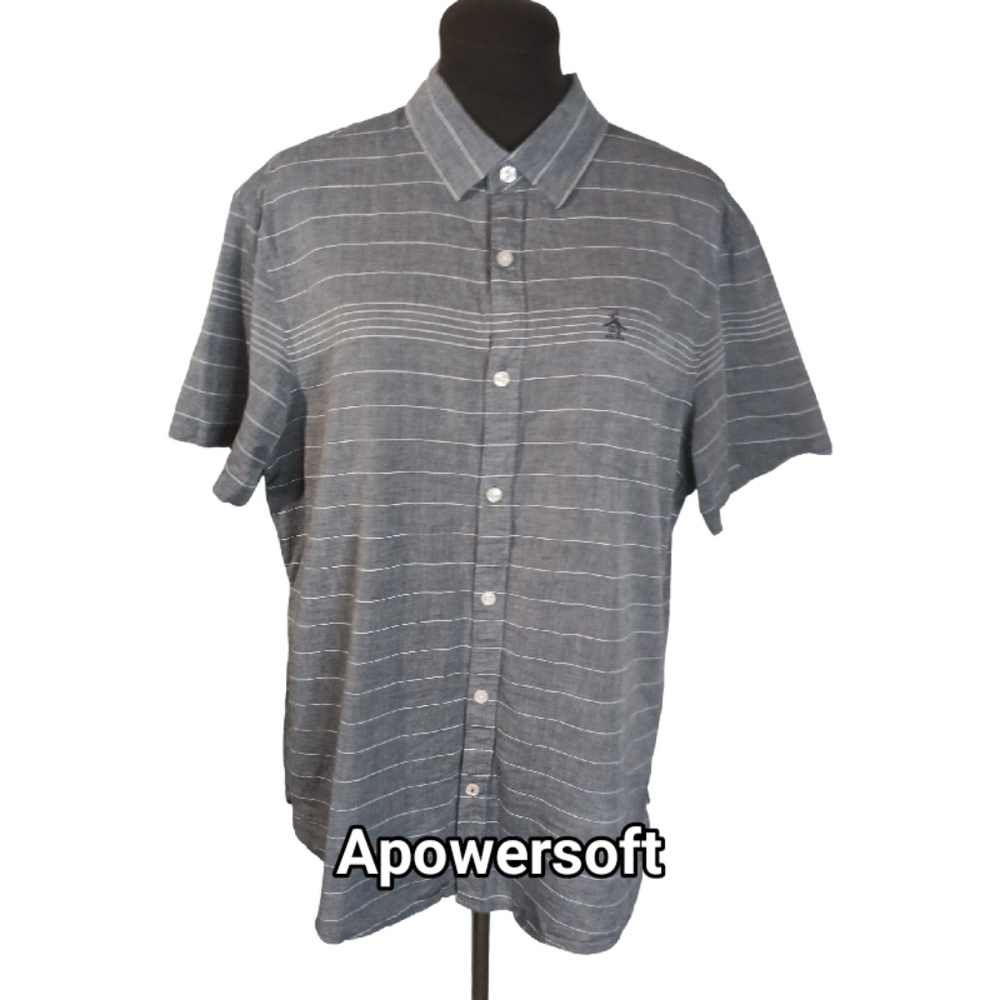 Grey & White Organic Cotton Short-Sleeve Button-Down — Original Penguin